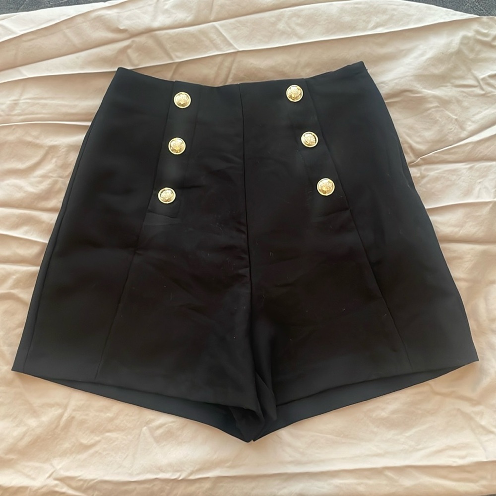 Zara Black High Waist Shorts with Gold Buttons